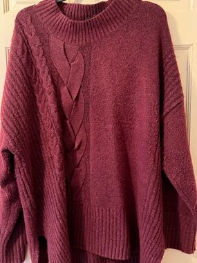 Simply Vera Vera Wang Cable-Knit Crew Sweater - Burgundy